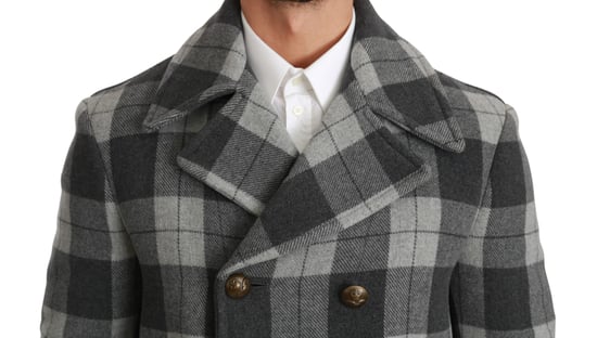 Dolce & Gabbana Grå Rutig Ull Cashmere Kappa Jacka - Image 5