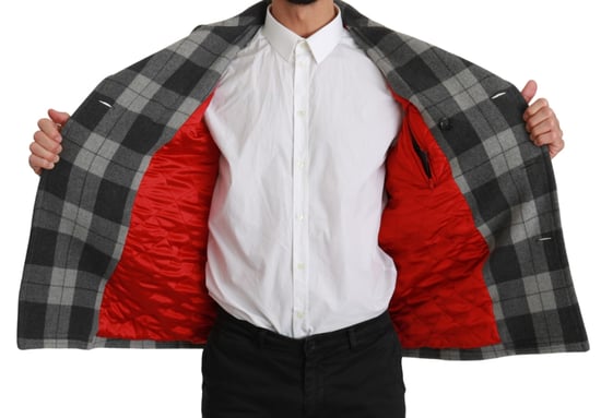Dolce & Gabbana Grå Rutig Ull Cashmere Kappa Jacka - Image 6