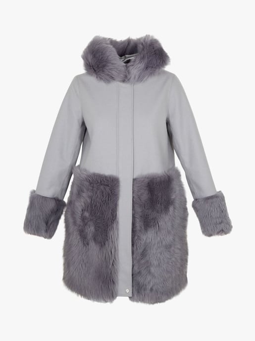 Ted Baker Zaraah Shearling Detail Parka Coat in Grey