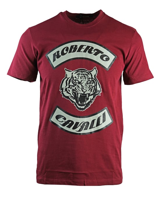 Roberto Cavalli Tiger Head Burgundy T-Shirt