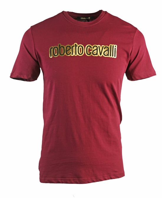 Roberto Cavalli Brand Logo Burgundy T-Shirt - Image 1