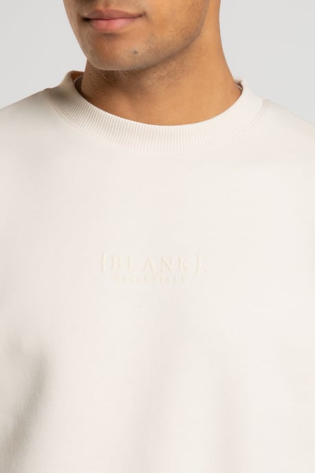 Beige Cotton Blend Crew Neck Long Sleeve Tonal Sweatshirt