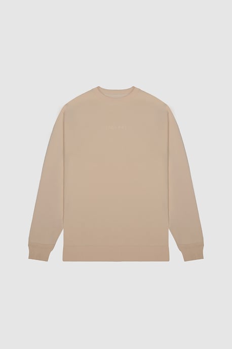 Beige Cotton Blend Crew Neck Long Sleeve Tonal Sweatshirt