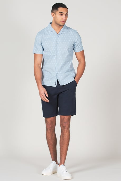 Blue 'Portheras' Cotton Short Sleeve Button-Up Printed Shirt
