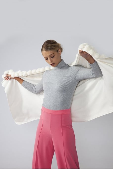 Cashmere Blend Faux Fur Pompom Wrap
