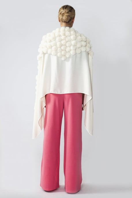 Cashmere Blend Faux Fur Pompom Wrap