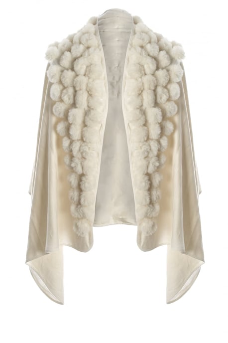 Cashmere Blend Faux Fur Pompom Wrap