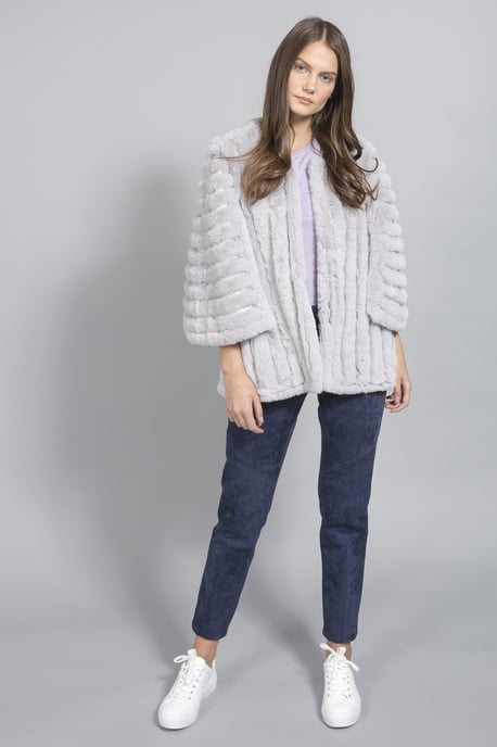 Faux Fur Faux Suede Striped Cape Coat