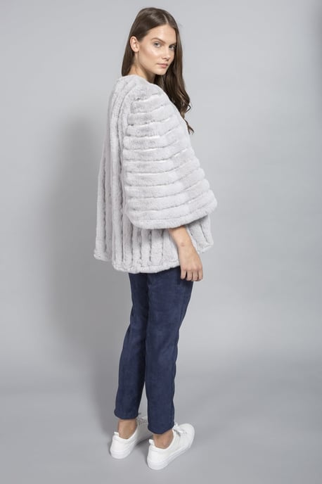 Faux Fur Faux Suede Striped Cape Coat