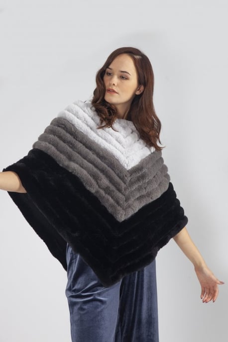 Faux Fur Faux Suede Striped Poncho