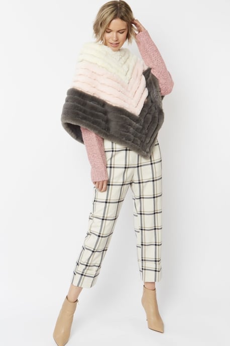 Faux Fur Faux Suede Striped Poncho