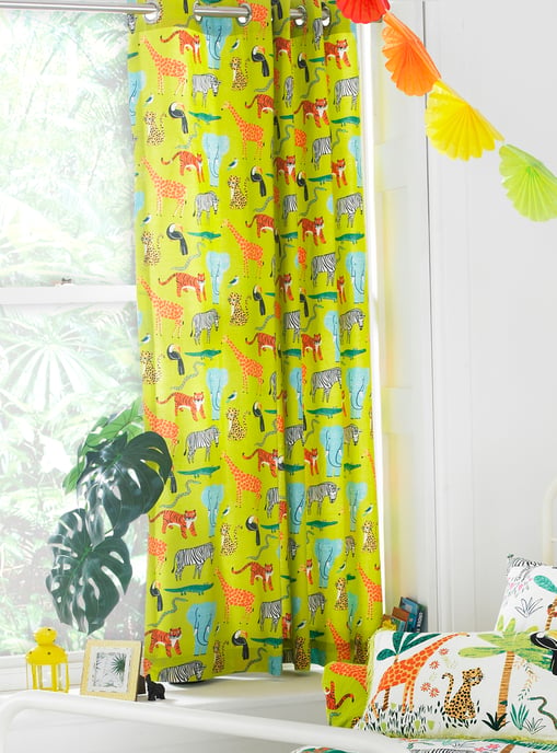 Jungletastic Printed Pencil Pleat Curtains in Multi - Image 1
