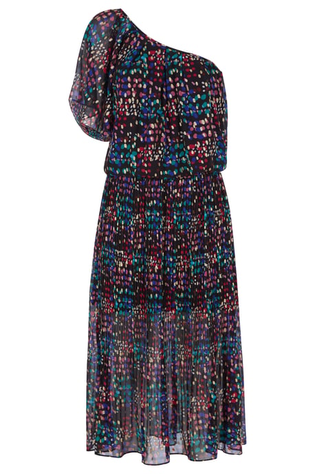 Amorous Polka Dot One Shoulder Dress in Black