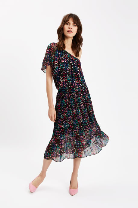 Amorous Polka Dot One Shoulder Dress in Black