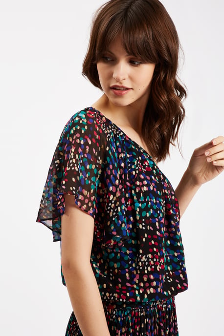 Amorous Polka Dot One Shoulder Dress in Black
