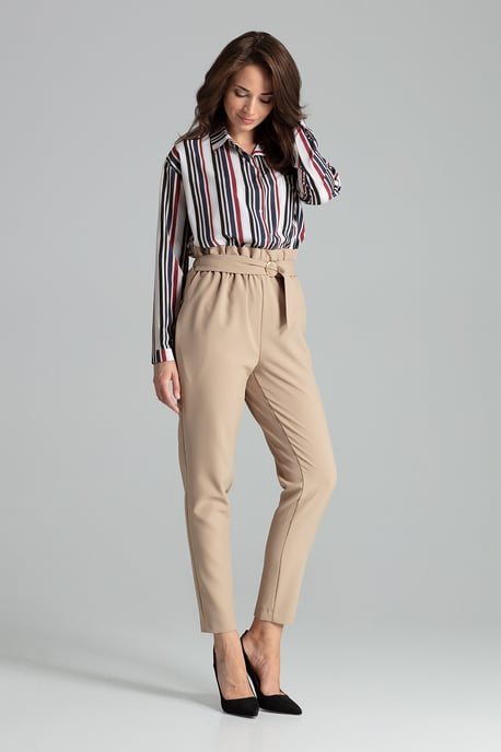 Beige Long Trousers Tapered Down