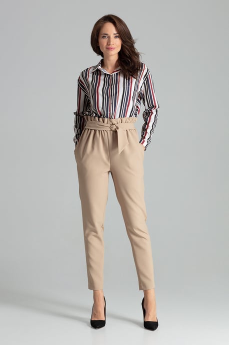Beige Long Trousers Tapered Down