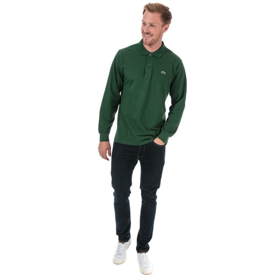 Men's Lacoste Classic Fit Long Sleeve Polo Shirt in Green - Image 3