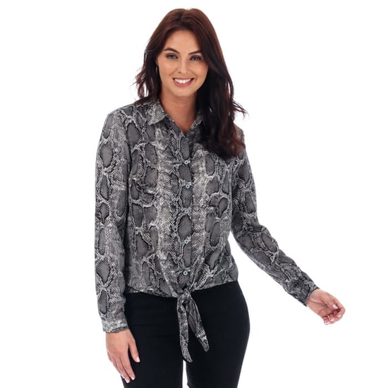 Women's Brave Soul Snake Print Tie Front Blouse in Black-White