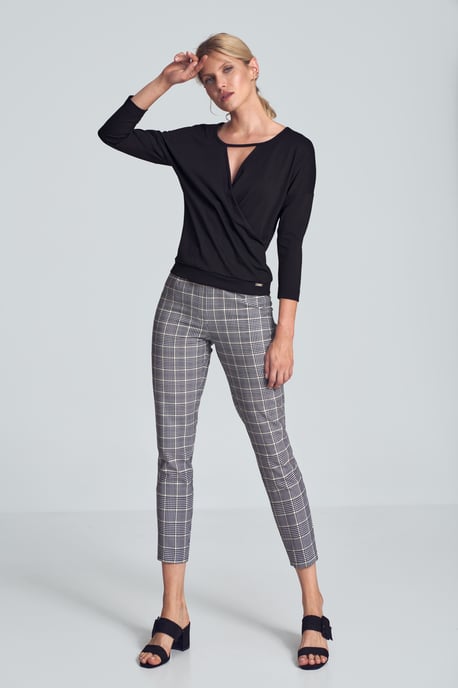 Black Elegant Short Blouse with Falling Shoulder
