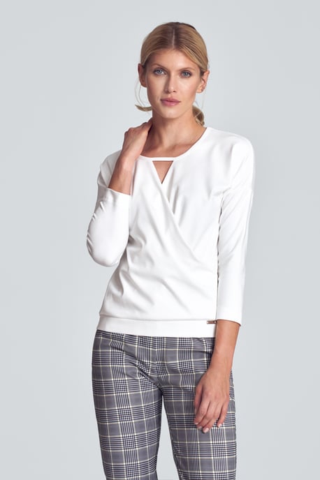 Ecru Elegant Short Blouse with Falling Shoulder