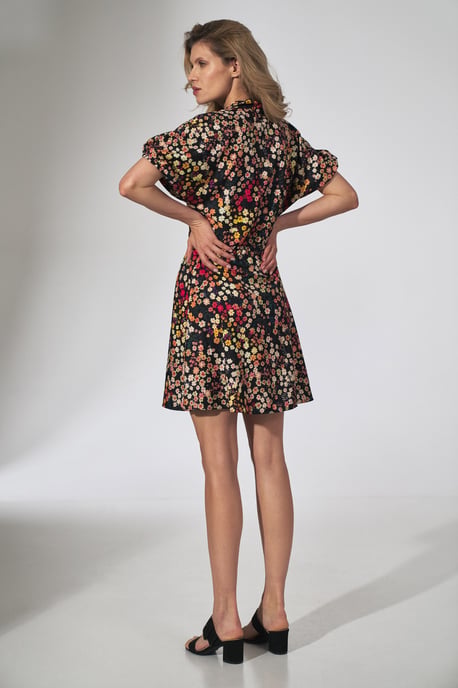 Flower Print Kimono Dress with Collar