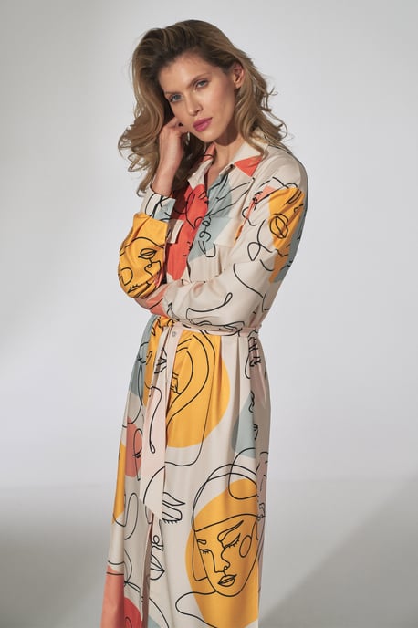 Faces Print Shirt Dress