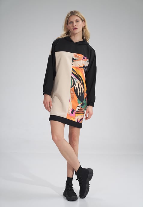 Three-Color Hooded Midi Dress