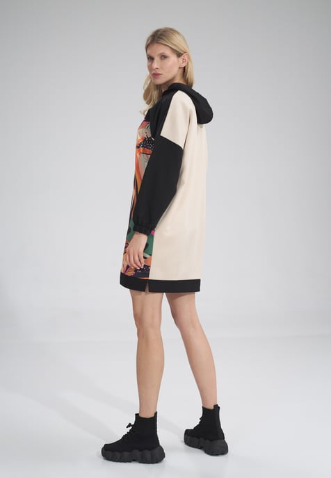 Three-Color Hooded Midi Dress