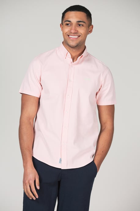 Rose Cotton Short Sleeved Button-Up Oxford Shirt