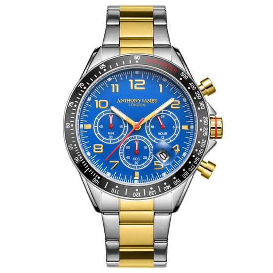 Hand Assembled Anthony James Tachymeter Chrono Two Tone Blue