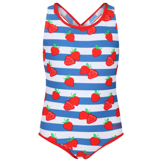 Regatta Girls Tanvi Swimming Costume (Fiery Red/Blue/White Stripe)
