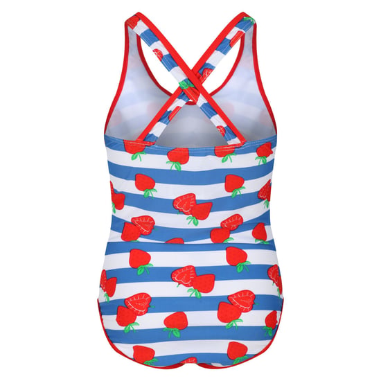 Regatta Girls Tanvi Swimming Costume (Fiery Red/Blue/White Stripe)
