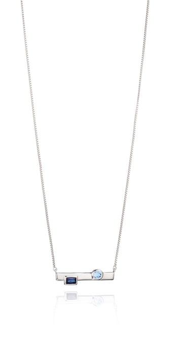 Fiorelli Silver Womens 925 Sterling Silver Blue Nano Crystal Bar Necklace of Length 41cm + 5cm