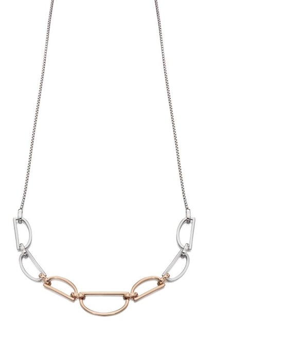 Fiorelli Silver Womens 925 Sterling Silver & Rose Gold Plating D Shape Ring Link Necklace of Length 43cm + 5cm