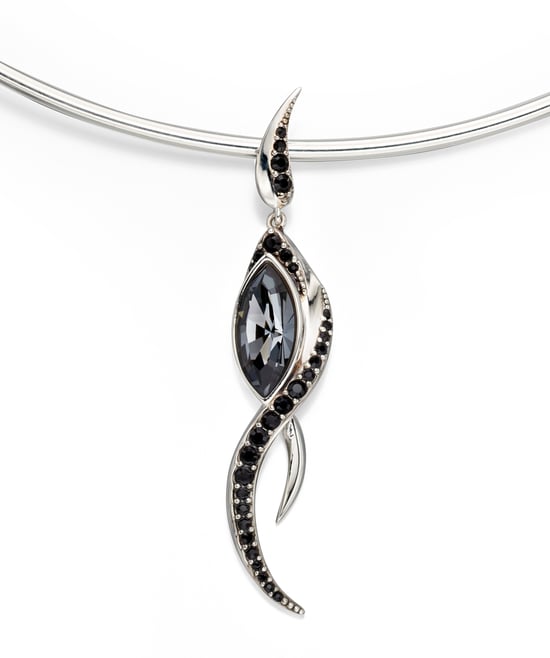 Elements Silver Womens 925 Sterling Silver Black Crystal by Swarovski Flame Drop Pendant Necklace of Length 46cm