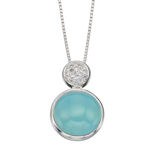 Elements Silver Womens 925 Sterling Silver Blue Agate & Cubic Zirconia Round Pendant Necklace of Length 41cm P4542T