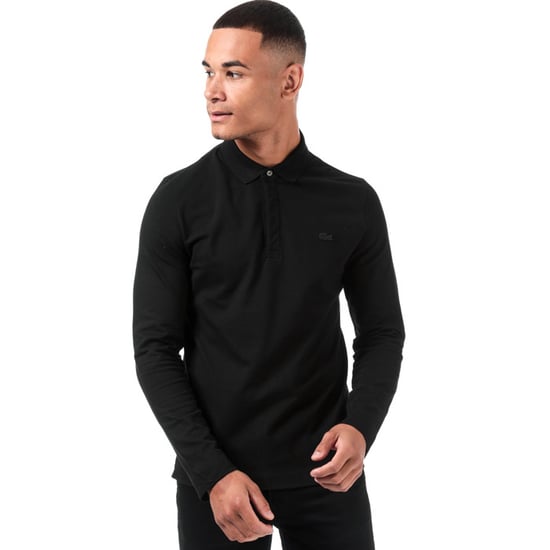 Men's Lacoste Regular Fit Paris Long Sleeve Polo in Black - Image 4