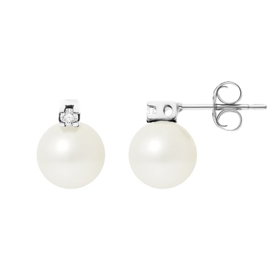White Freshwater Pearls, Diamonds Earrings and White gold 750/1000