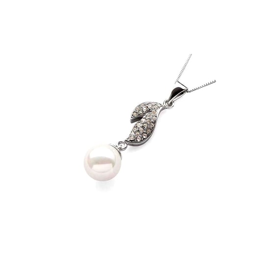 White Mother of Pearl Imitation Pearl Double Leaves Pendant and 925 Silver - Image 1