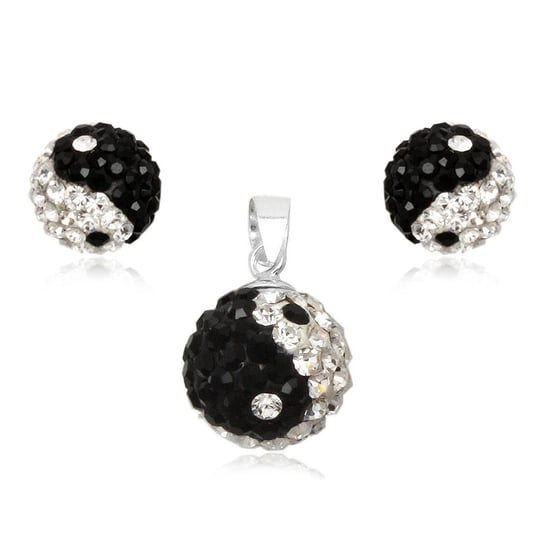 Yin Yang Crystal Pendant and Earrings Set and 925 Silver