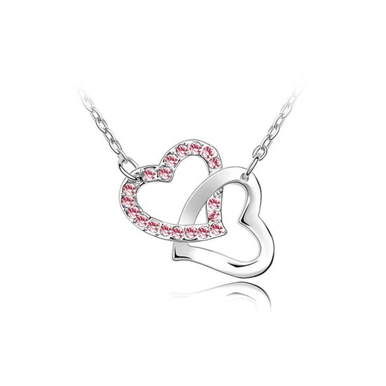 Swarovski - Double Heart Necklace made with a Pink Crystal from Swarovski and Rhodium plated - Image 1