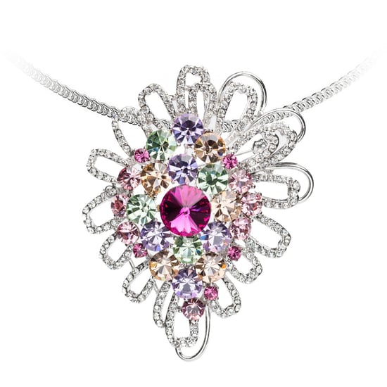 Swarovski - Multicolor Swarovski Crystal Elements Necklace Brooch and Silver Plated