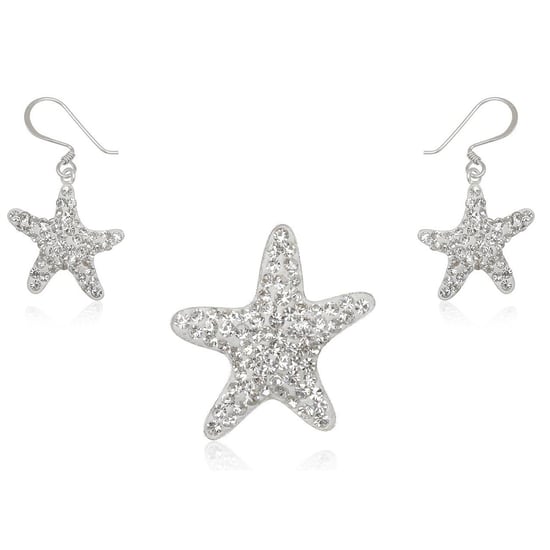 Set Pendant and Earrings White Crystal Stars and 925 Silver - Image 1