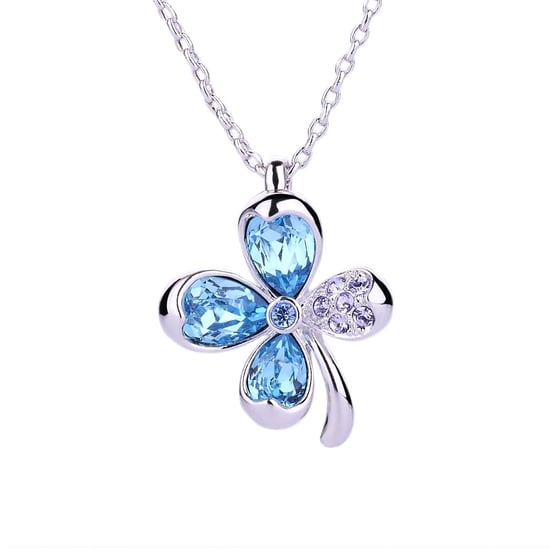 Swarovski - Blue Swarovski Crystal Elements and Rhodium Plated Clover Pendant