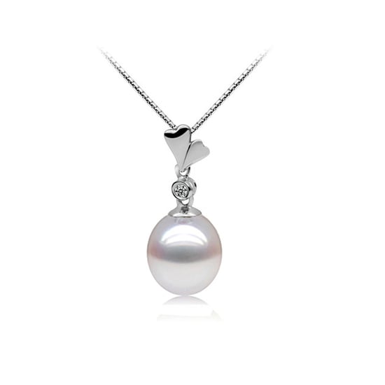 White Freshwater Pearl, Cubic Zirconia Hearts Pendant and 925 Silver - Image 1