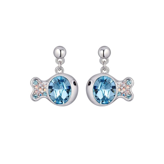 Swarovski - Blue Swarovski Crystal Elements Fish Earrings and Rhodium Plated