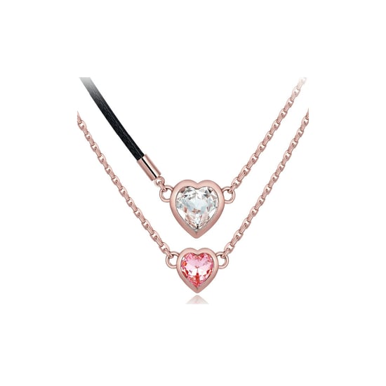 Swarovski - White and Pink Swarovski Crystal Elements and Rhodium Plated Double Heart Necklace