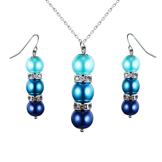 Turquoise Pearls, Crystal Pendant and Earrings Set