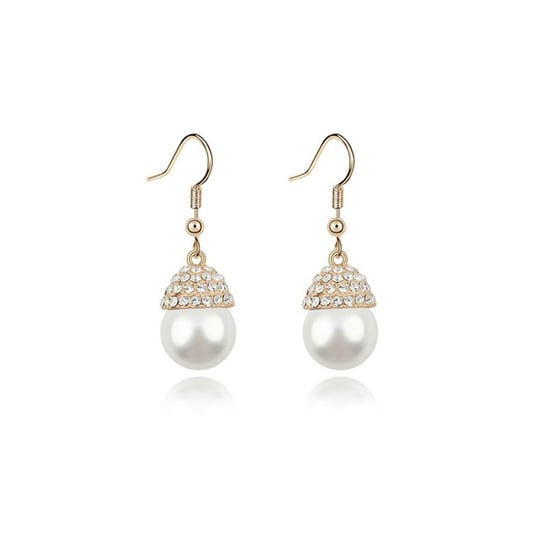 White Pearl and Crystal Drop Earrings and Yellow Gold plated